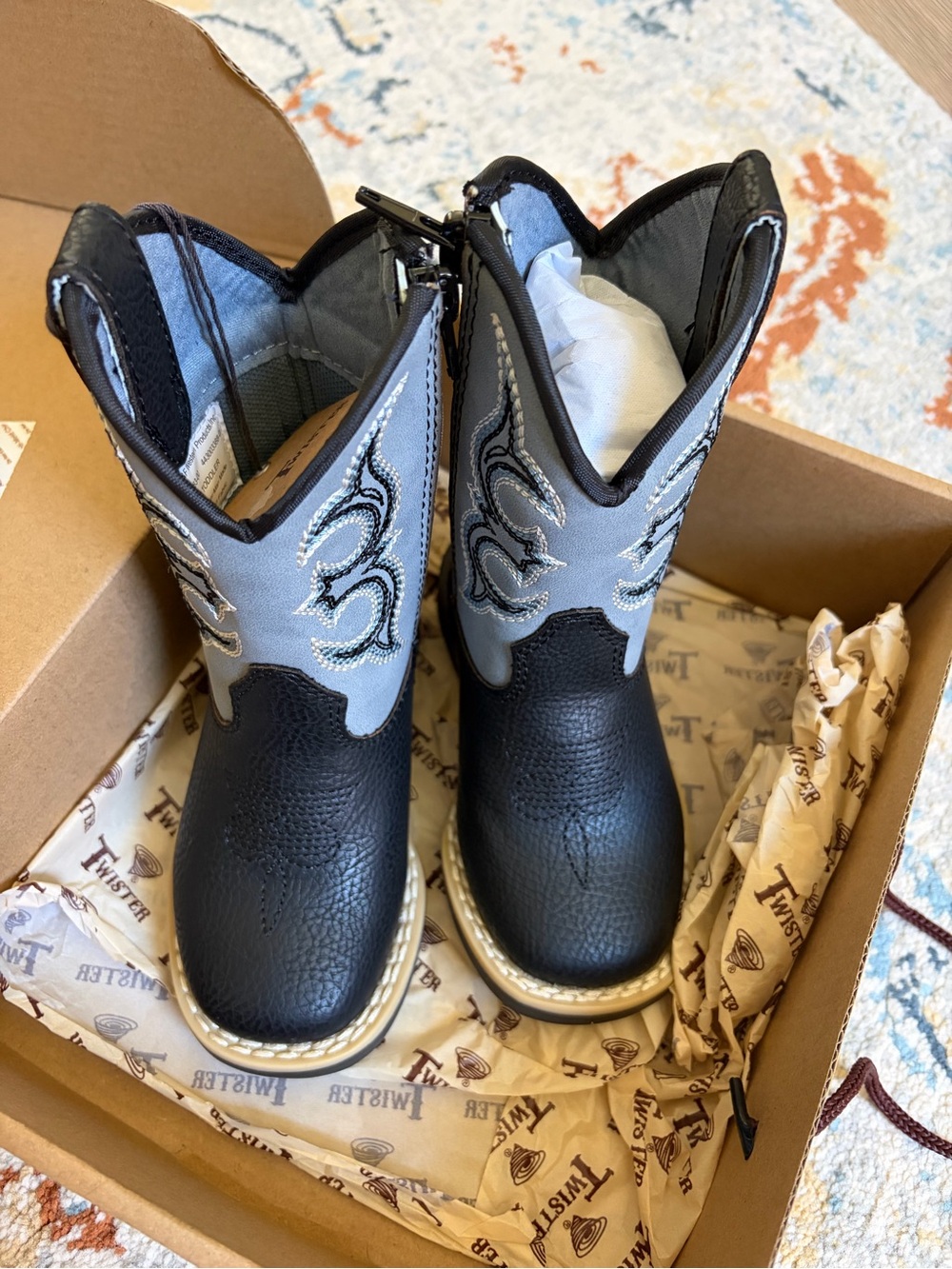 Kids Black and Gray Western Cowboy Boots